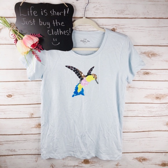 J. Crew Tops - J. Crew Collector Tee blue bird sequin cotton top